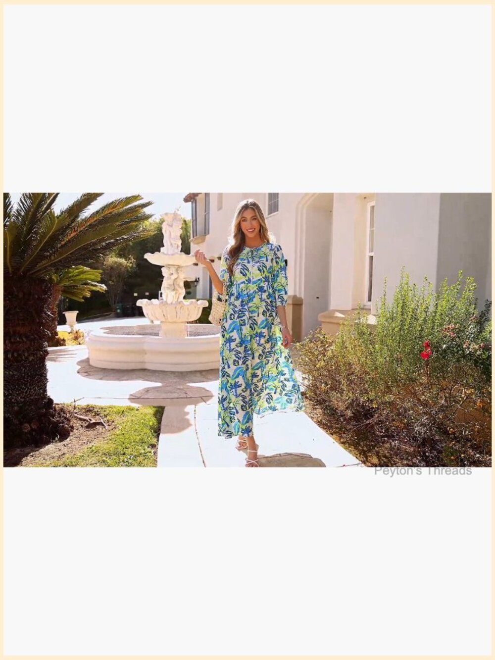 Boho Floral 3/4 Sleeve Maxi Dress with Pockets - Flowy - Picture 7 of 7